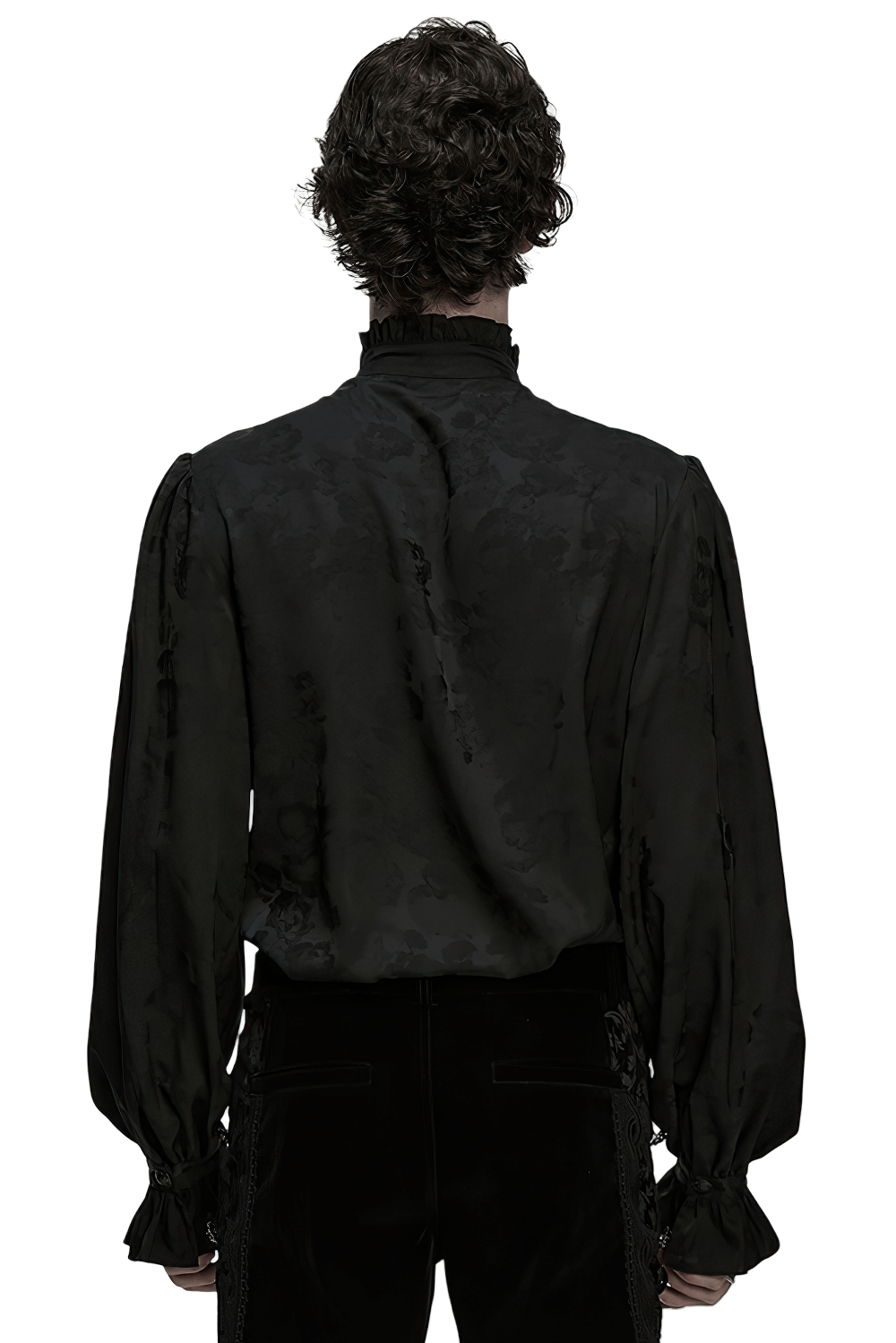 Gothic Black Ruffled Collar Embroidered Long Sleeve Shirt