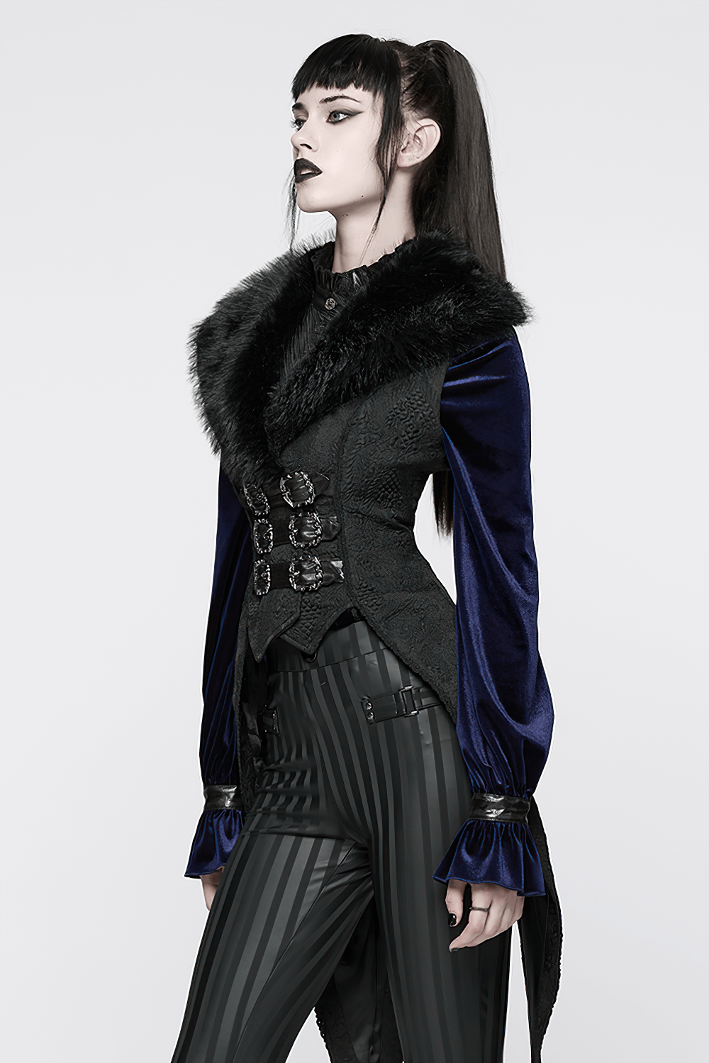 Gothic Black Swallowtail Waistcoat with Plush Lapel