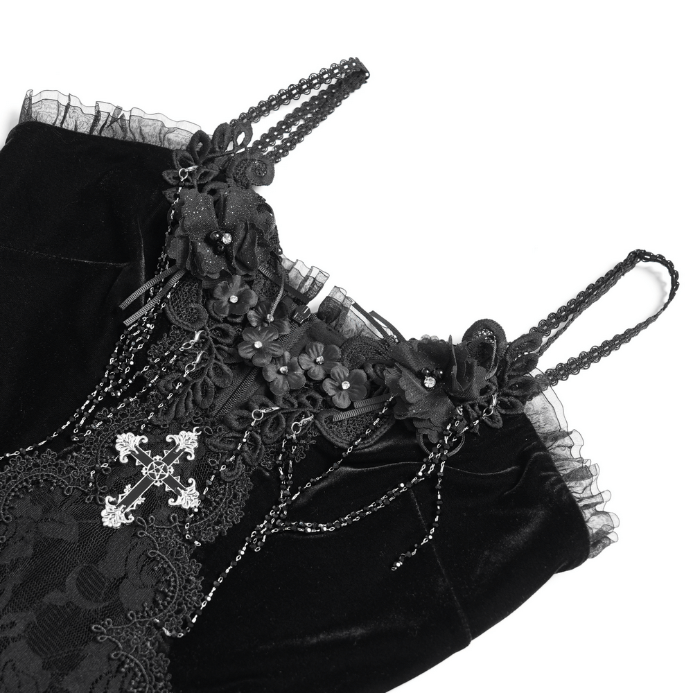 Gothic Black Velvet and Lace High Low Evening Dress