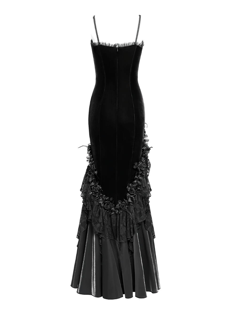 Gothic Black Velvet and Lace High Low Evening Dress