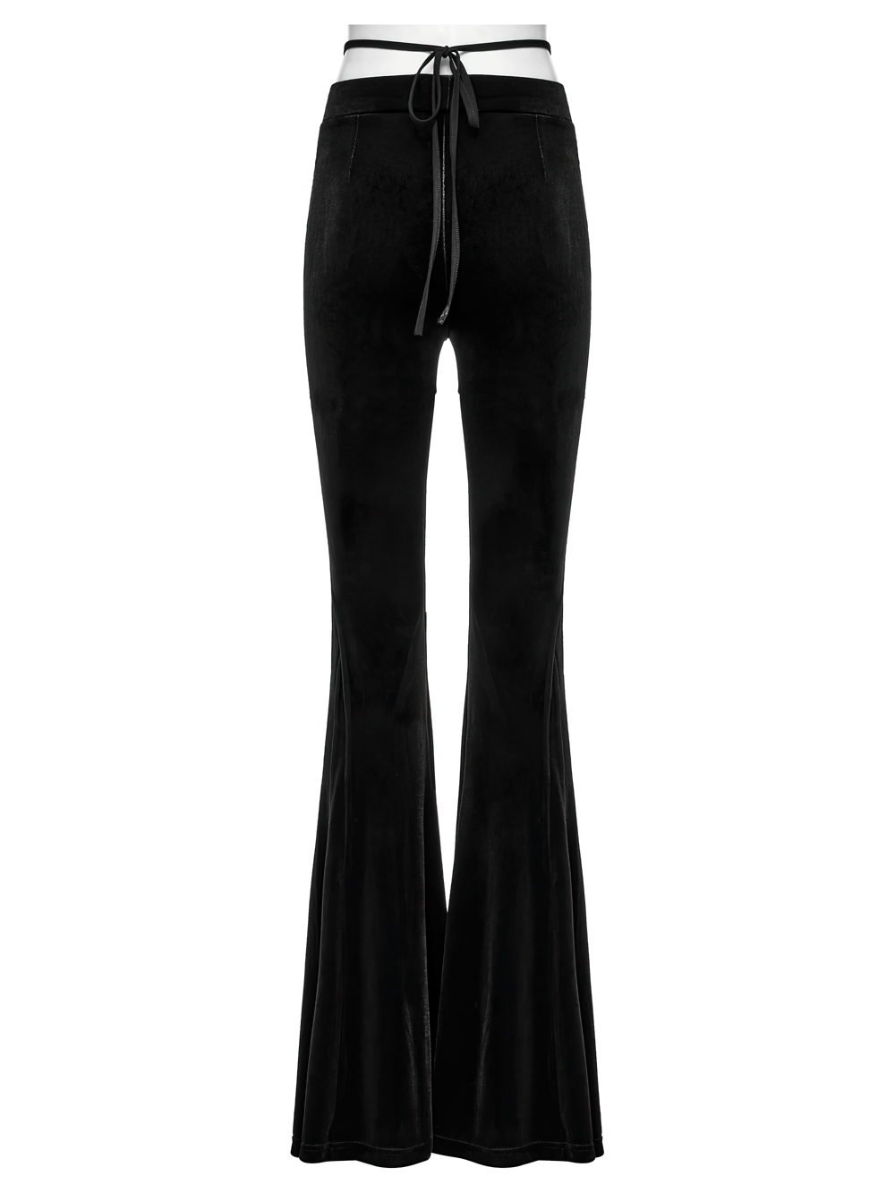 Gothic Black Velvet Flared Pants with Mesh Cutouts