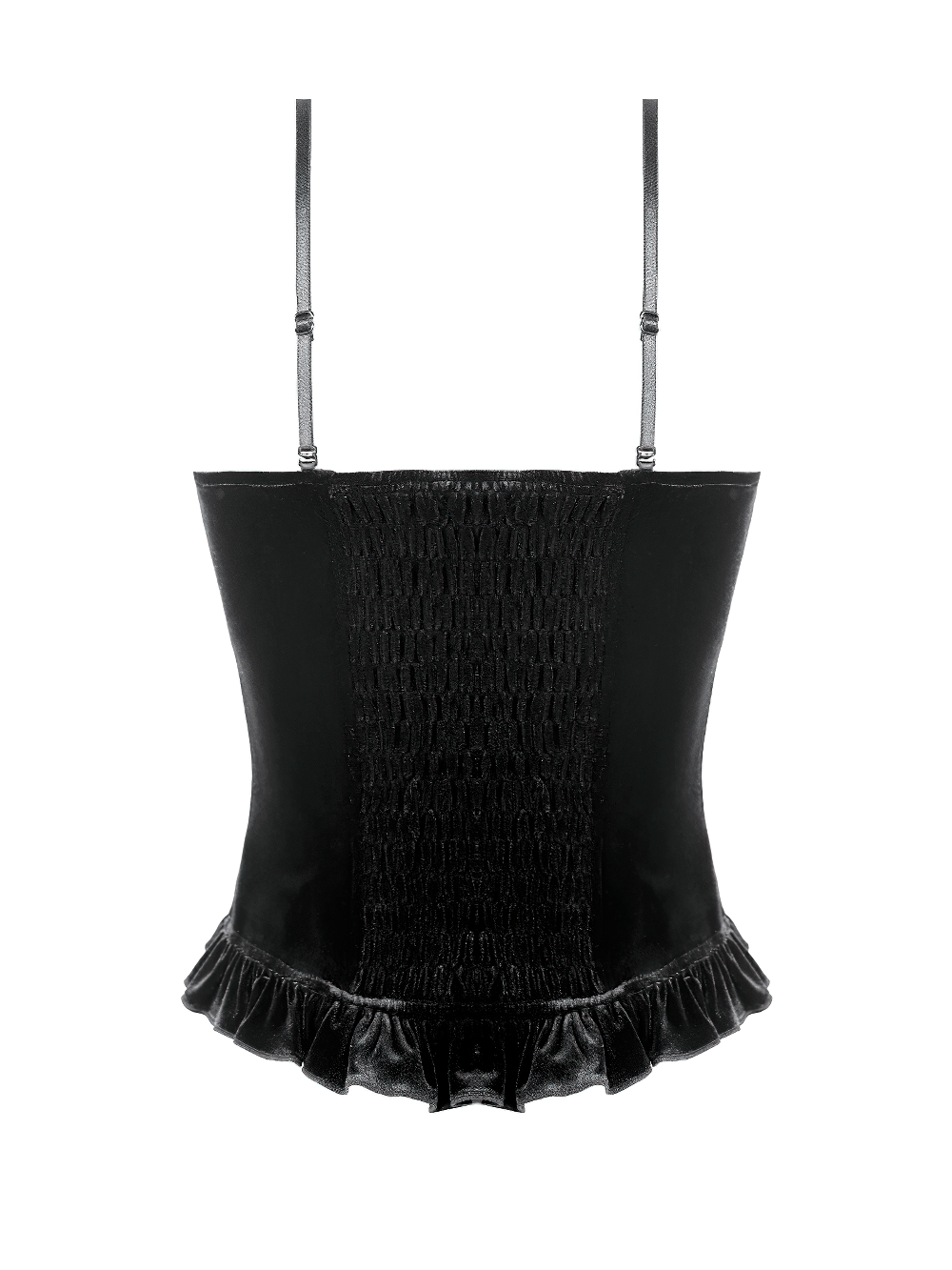 Gothic Black Velvet Lace Corset Camisole with Ruffles