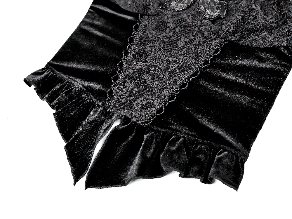 Gothic Black Velvet Lace Corset Camisole with Ruffles