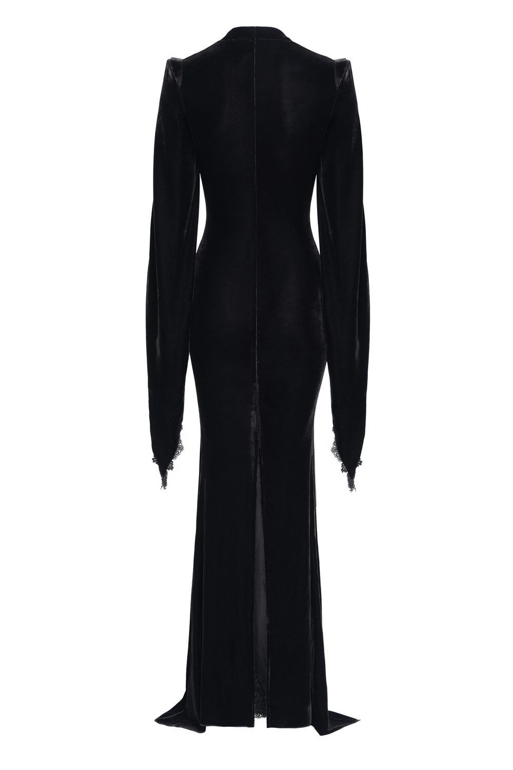 Gothic Black Velvet Long Dress with Lace and Zipper