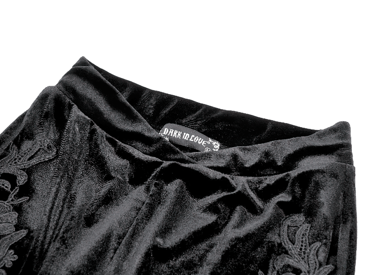 Gothic Black Velvet Pants with Lace Ruffle Panels
