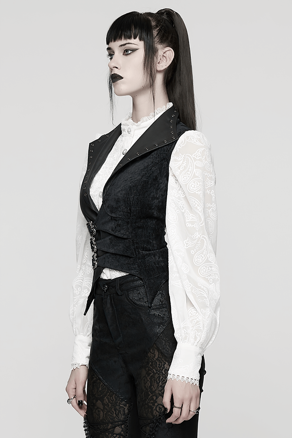 Gothic Black Velvet Punk Vest with Buckle Straps