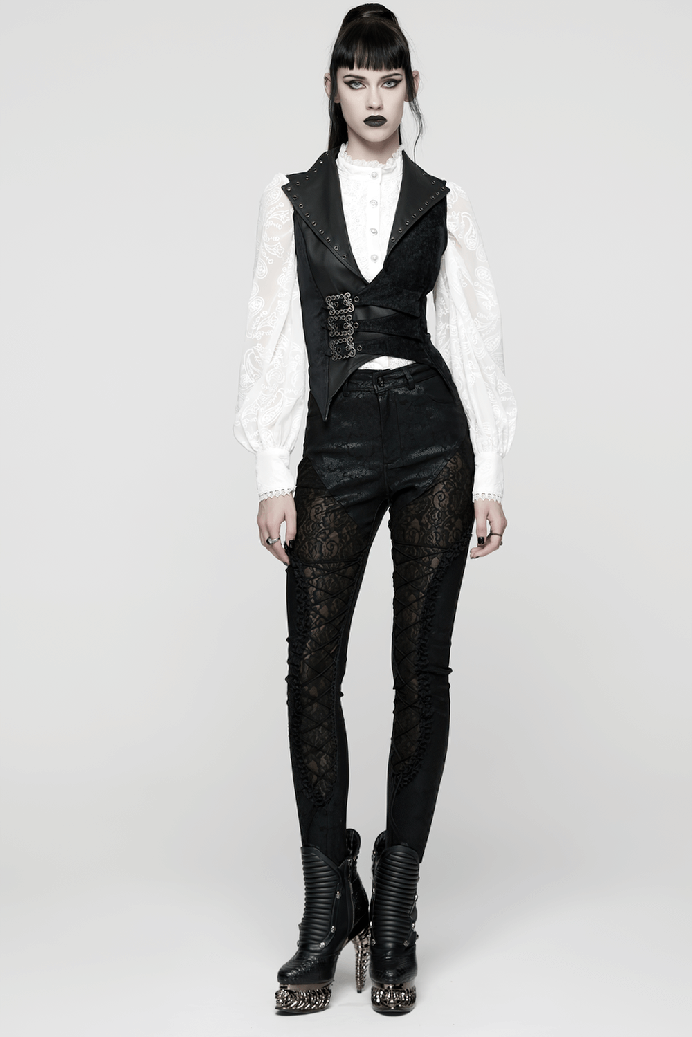 Gothic Black Velvet Punk Vest with Buckle Straps