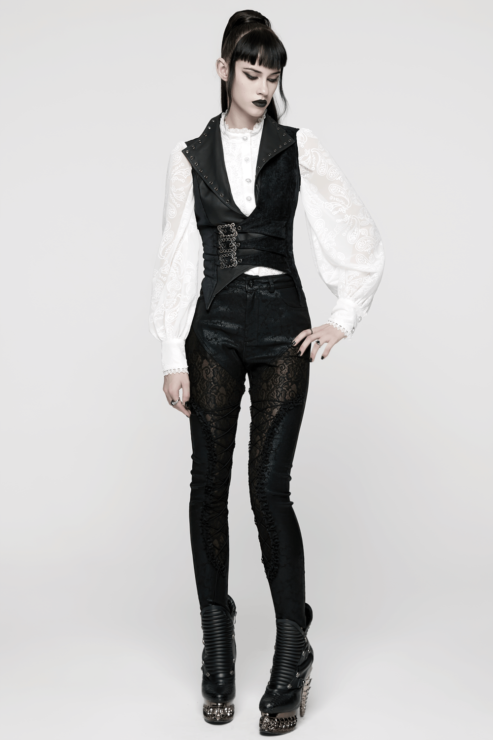 Gothic Black Velvet Punk Vest with Buckle Straps