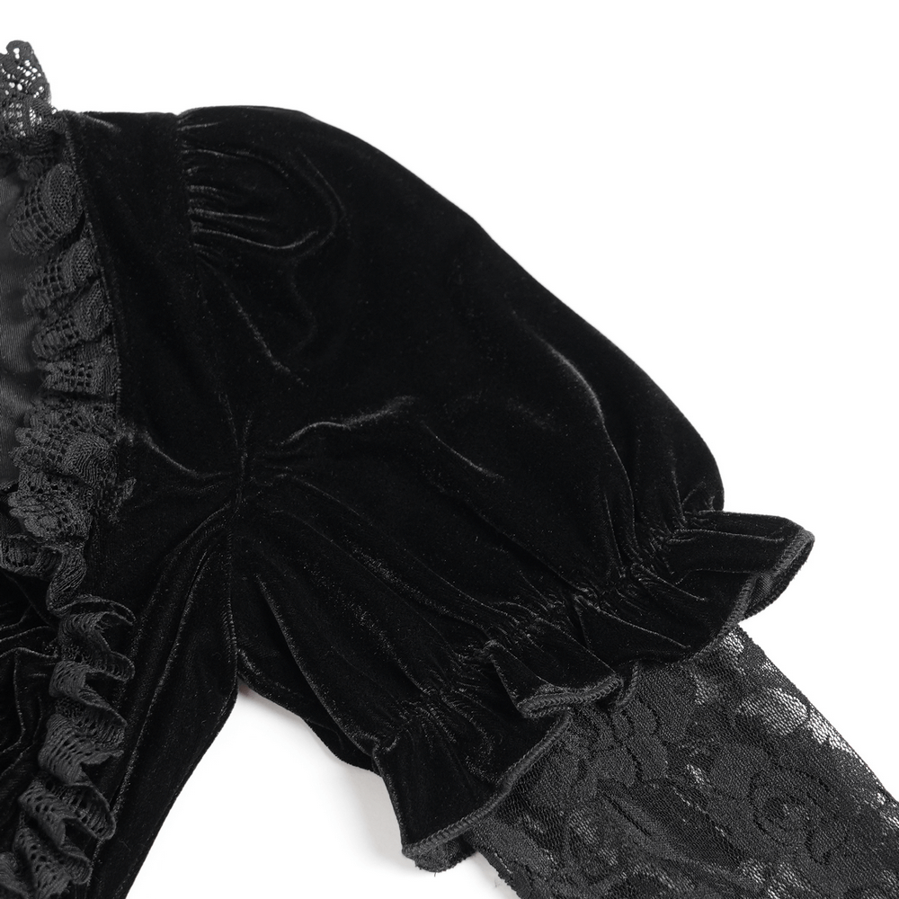 Gothic Black Velvet Top with Lace Bell Sleeves