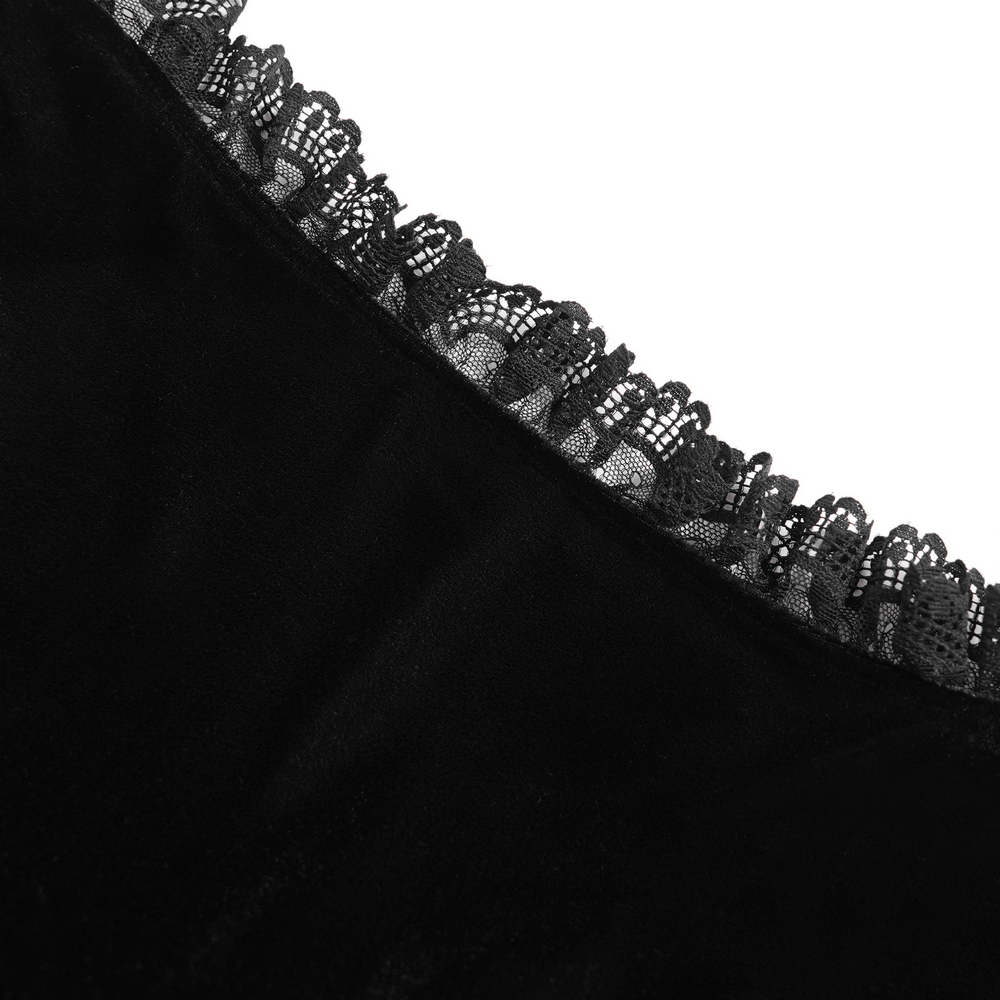 Gothic Black Velvet Top with Lace Bell Sleeves