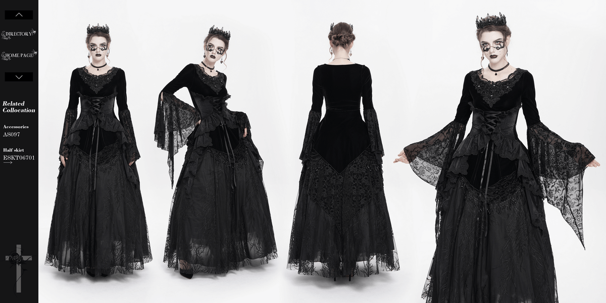 Black Velvet Gothic Top with Corset Front and Lace Sleeves