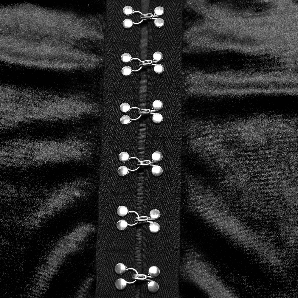 Gothic Black Velvet Top with Square Collar and Metal Buckles