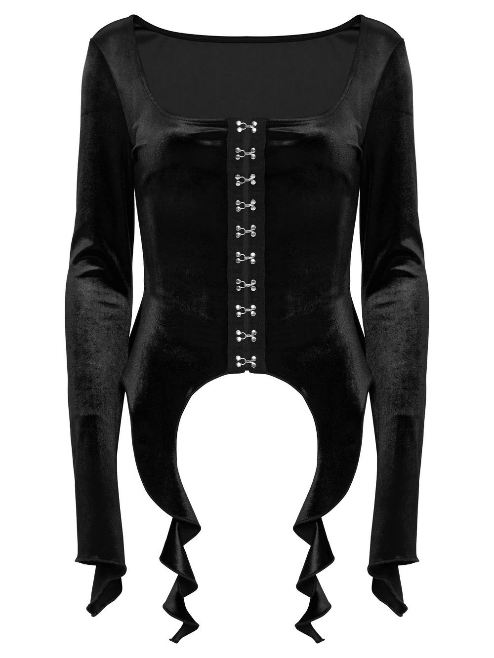 Gothic Black Velvet Top with Square Collar and Metal Buckles
