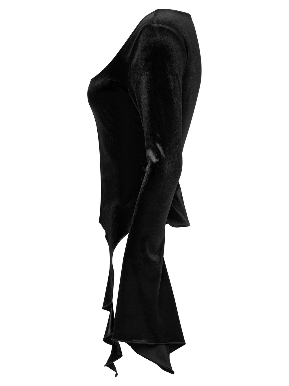 Gothic Black Velvet Top with Square Collar and Metal Buckles