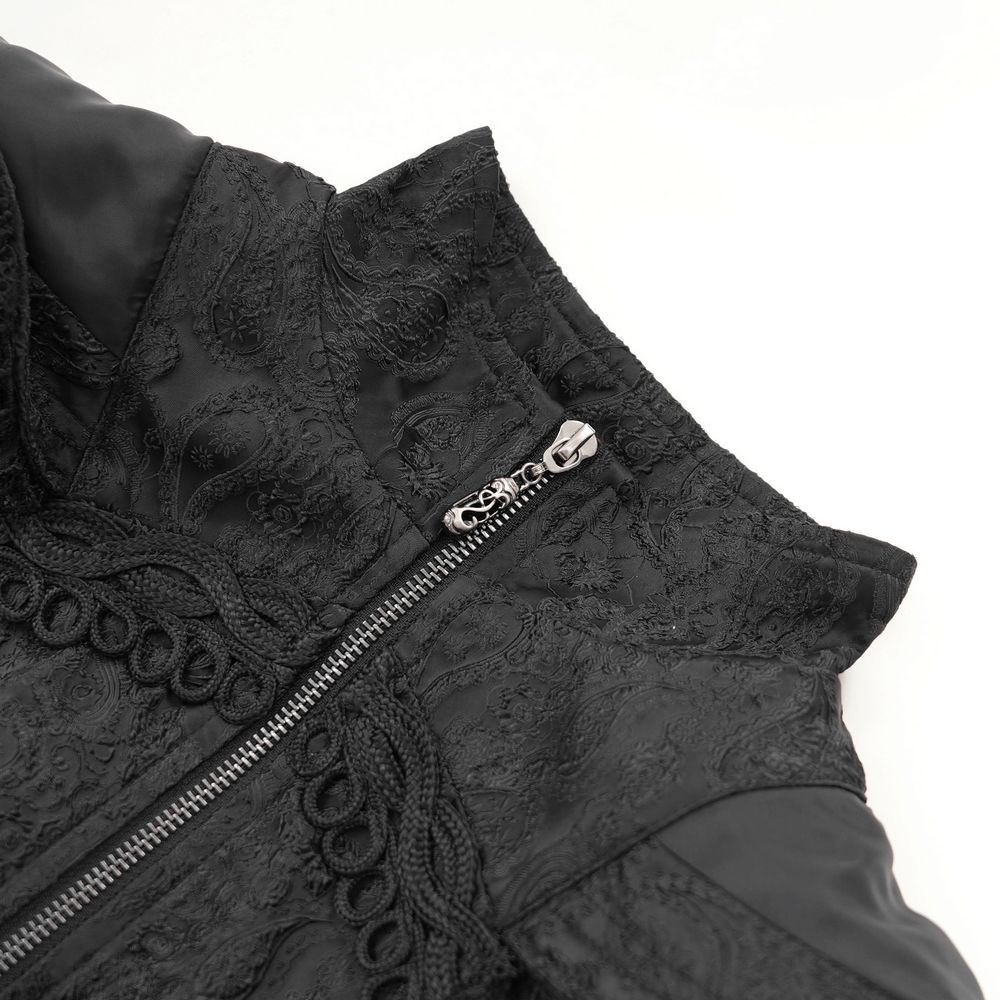Gothic Brocade Hooded Long Coat with Lace Trim