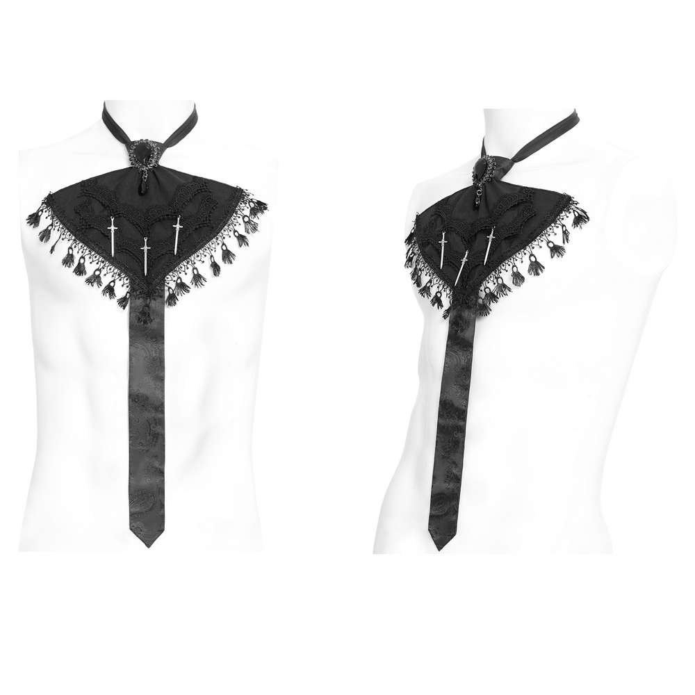 Gothic Brocade Neck Tie with Daggers and Tassel Trim