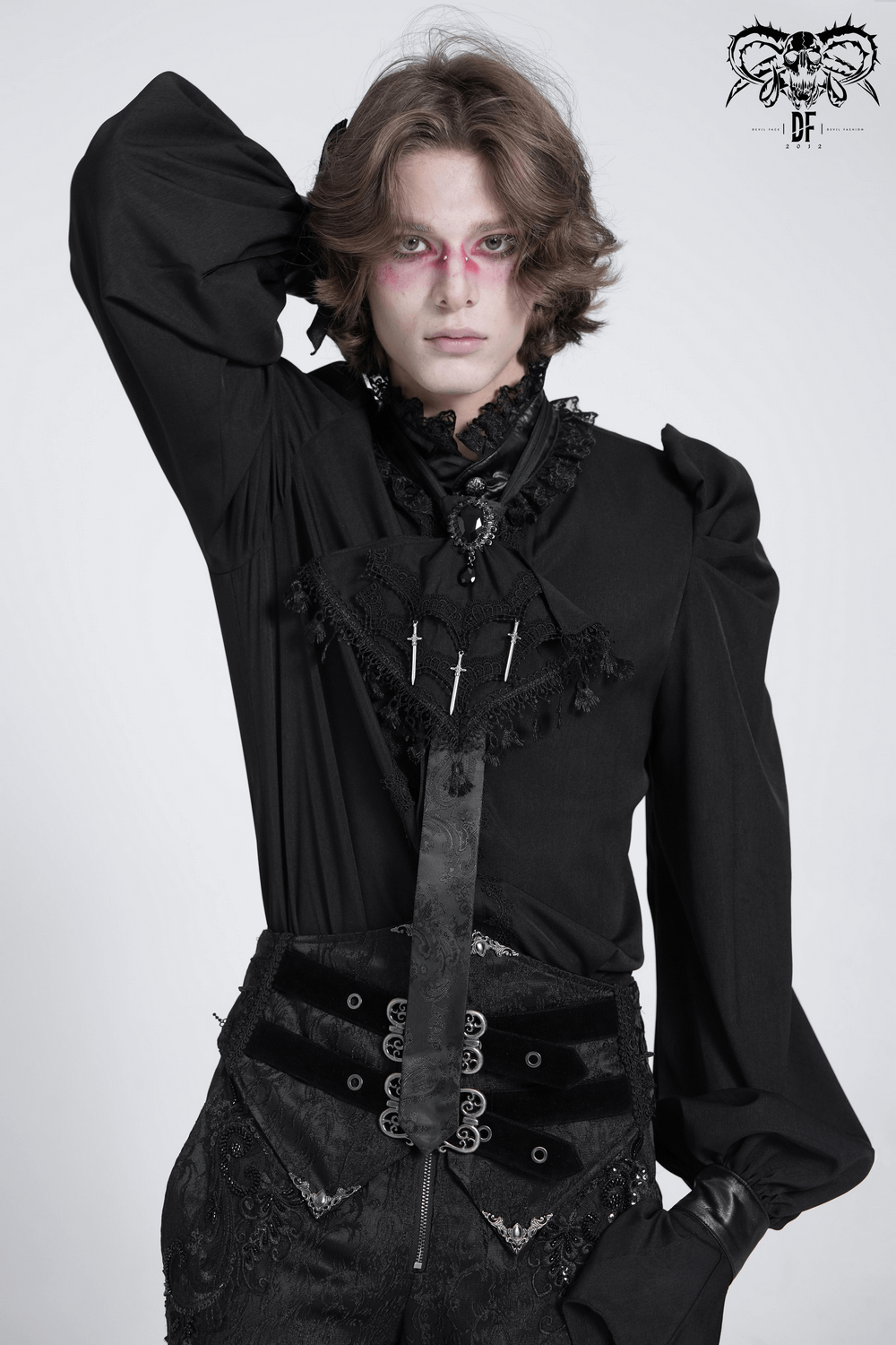 Gothic Brocade Neck Tie with Daggers and Tassel Trim