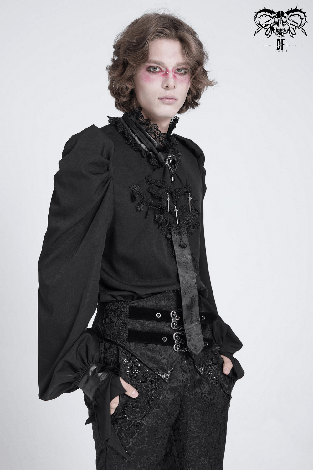 Gothic Brocade Neck Tie with Daggers and Tassel Trim