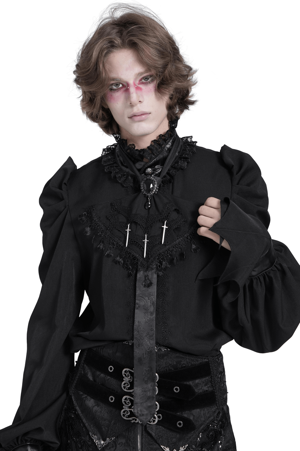 Gothic Brocade Neck Tie with Daggers and Tassel Trim