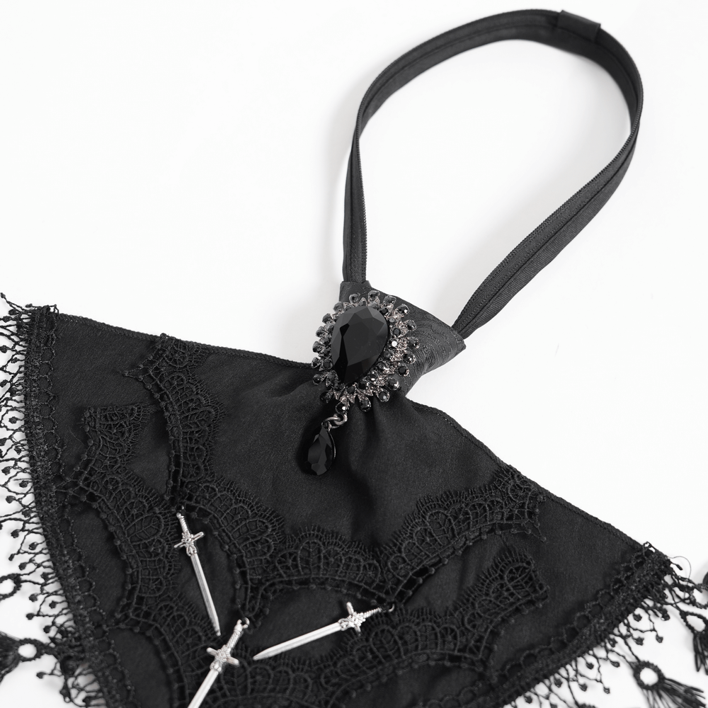 Gothic Brocade Neck Tie with Daggers and Tassel Trim