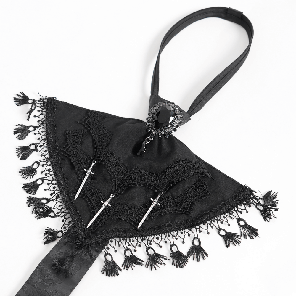 Gothic Brocade Neck Tie with Daggers and Tassel Trim