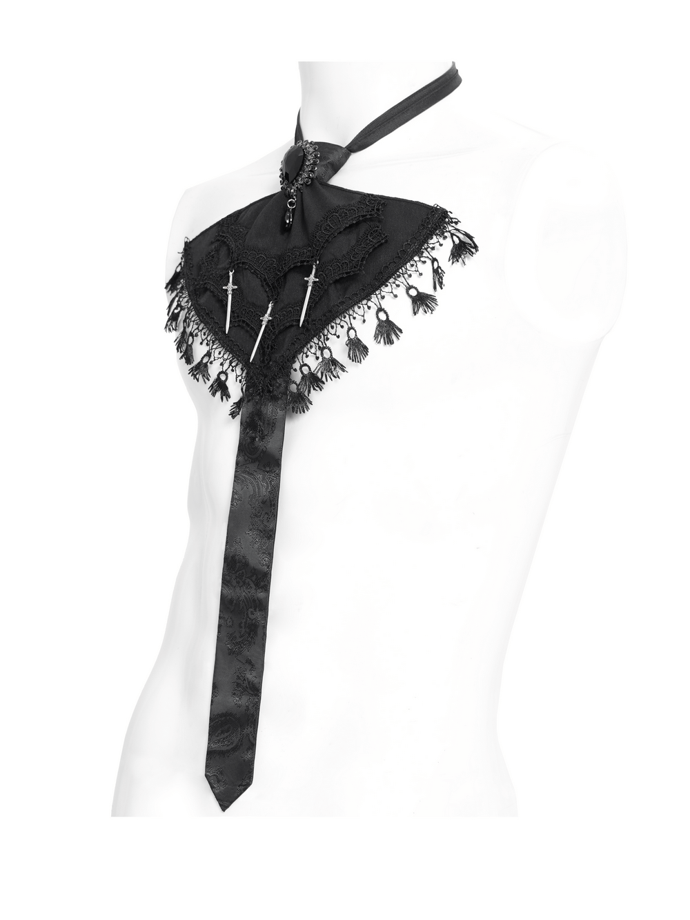 Gothic Brocade Neck Tie with Daggers and Tassel Trim