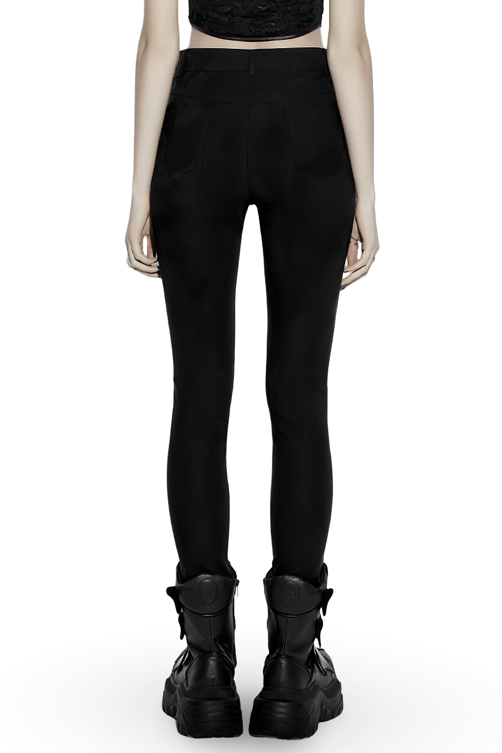 Gothic Buckle Waist Skinny Jacquard Denim Pants