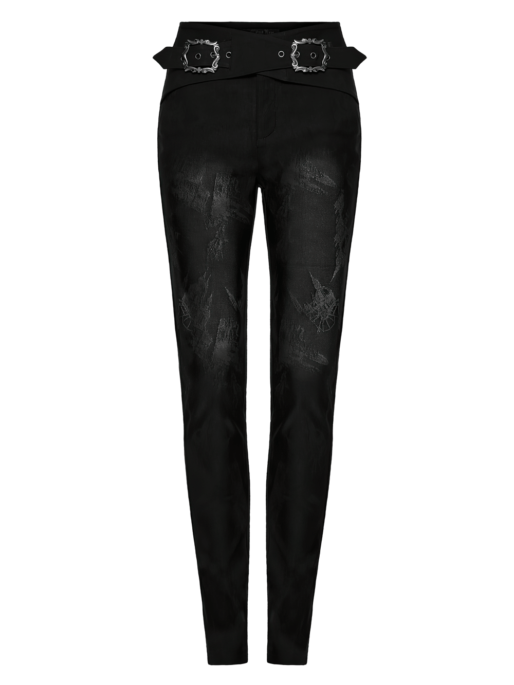 Gothic Buckle Waist Skinny Jacquard Denim Pants