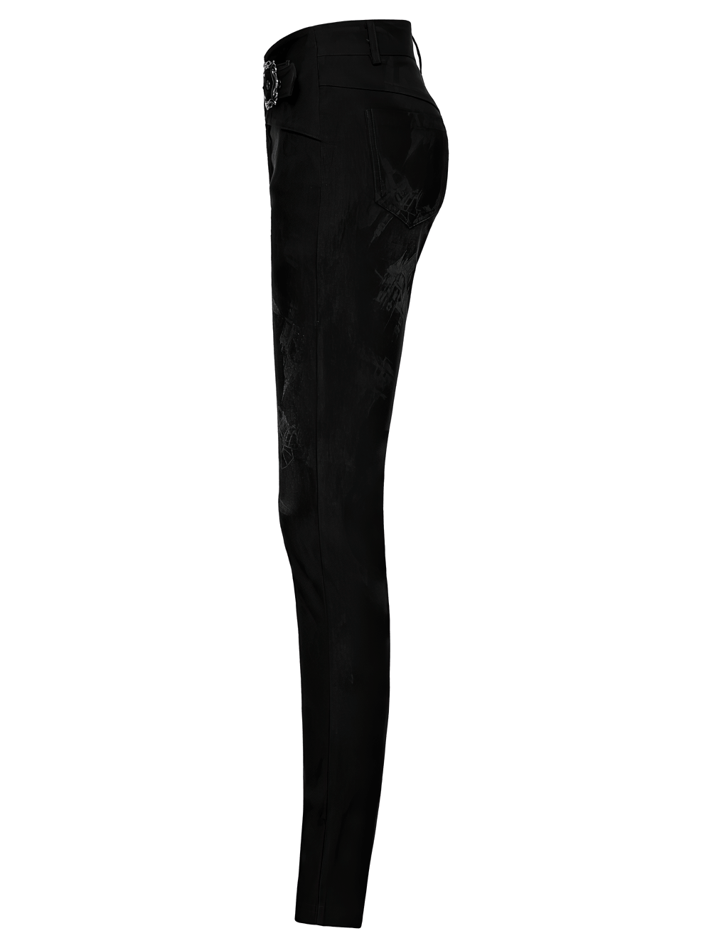 Gothic Buckle Waist Skinny Jacquard Denim Pants