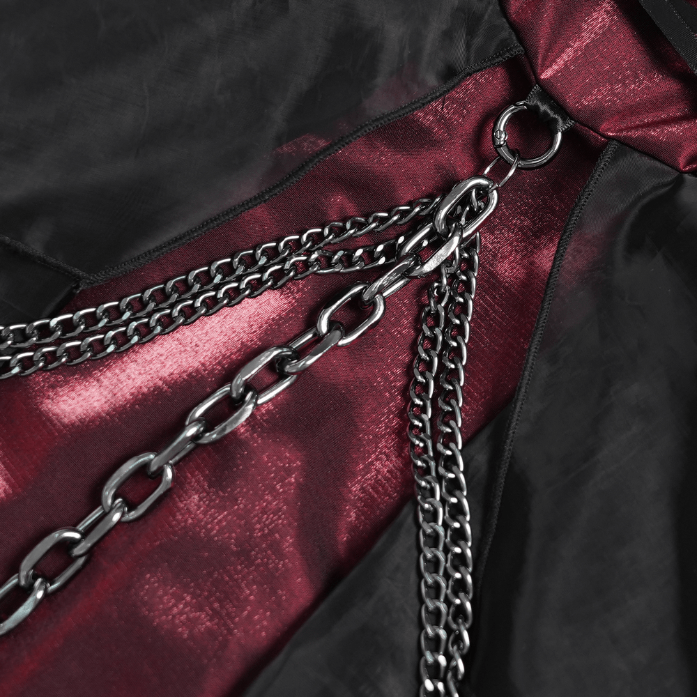 Gothic Burgundy Corset Dress with Chains and Tulle