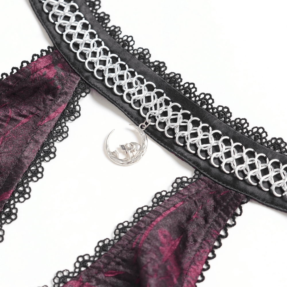 Gothic Burgundy Halter Dress with Lace Layers