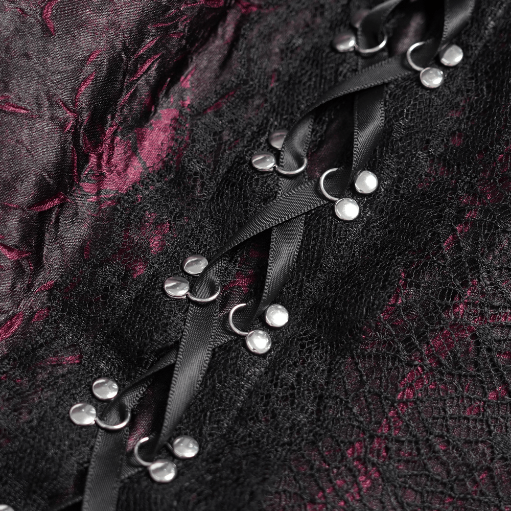 Gothic Burgundy Halter Dress with Lace Layers