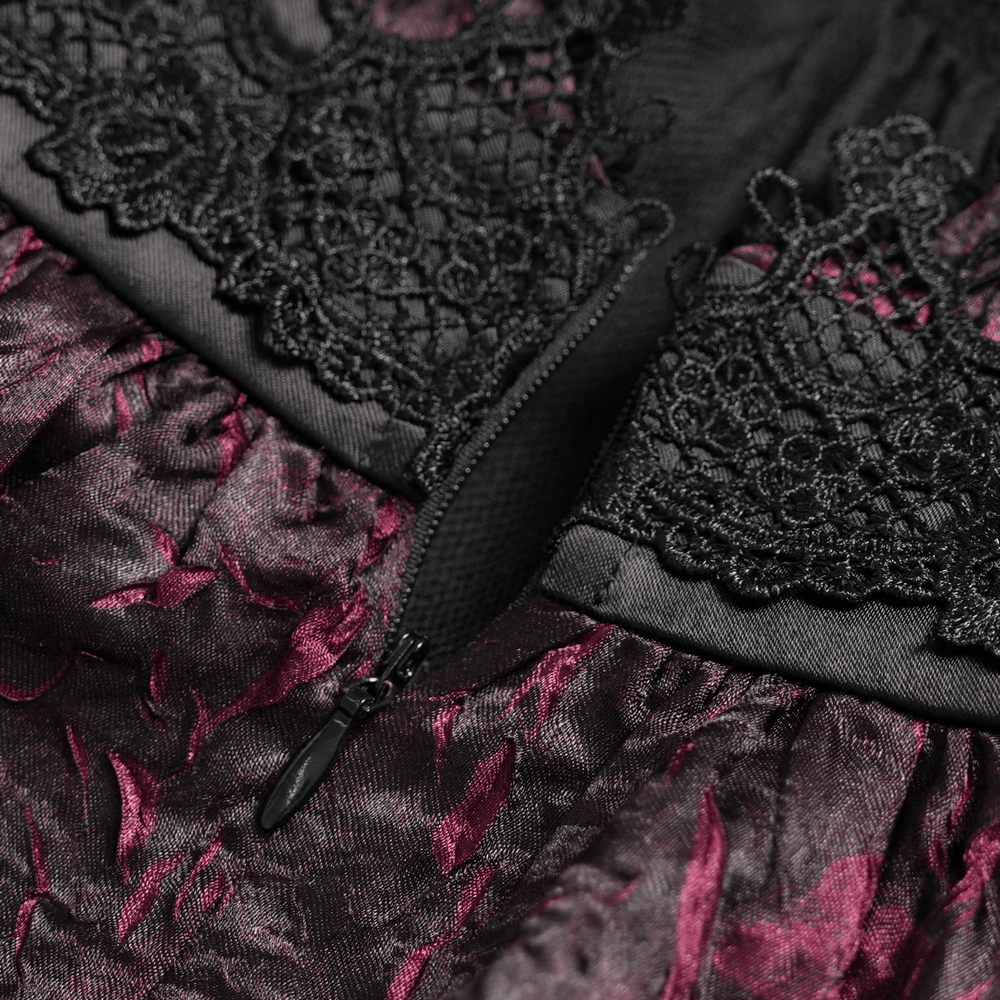 Gothic Burgundy Halter Dress with Lace Layers