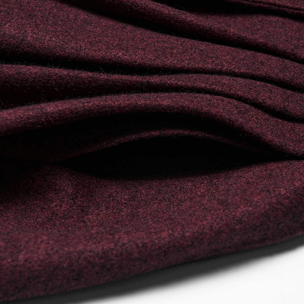 Gothic Burgundy Wool Coat with Fur Hood for Women