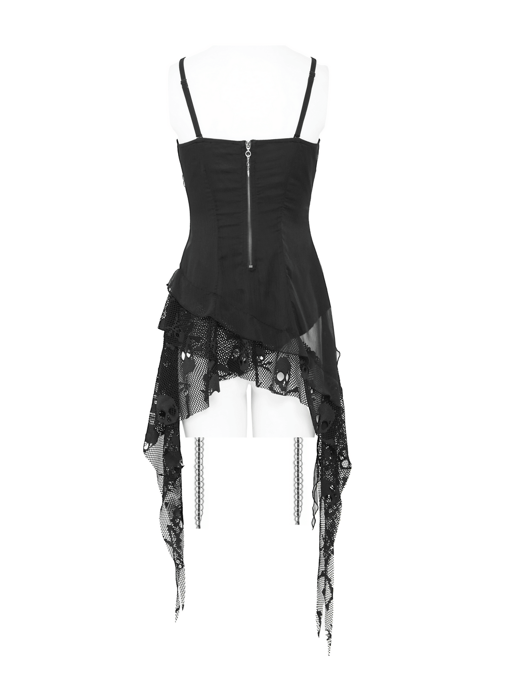 Gothic Chain and Spike Asymmetric Lace Tunic Top