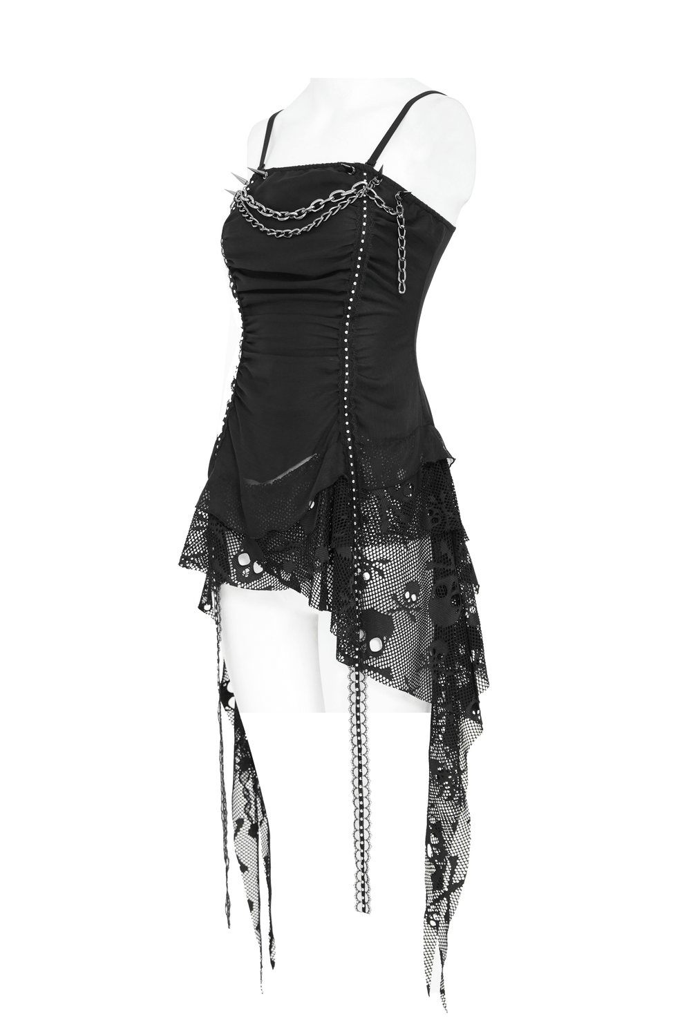 Gothic Chain and Spike Asymmetric Lace Tunic Top