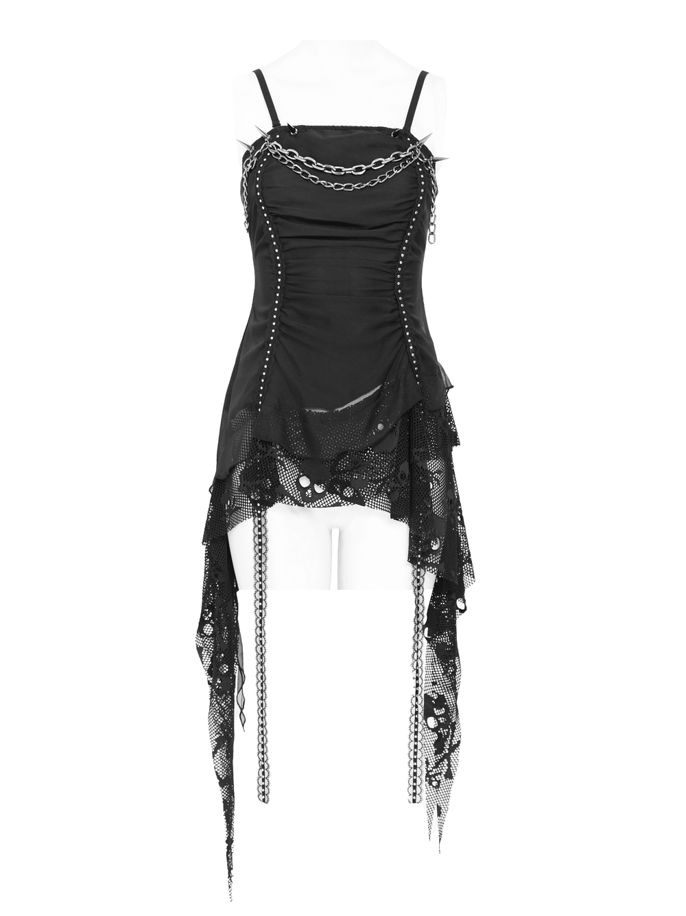 Gothic Chain and Spike Asymmetric Lace Tunic Top
