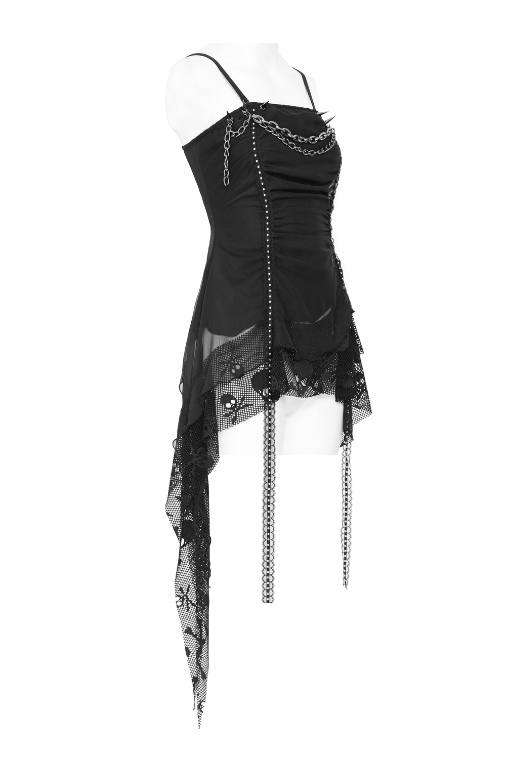 Gothic Chain and Spike Asymmetric Lace Tunic Top