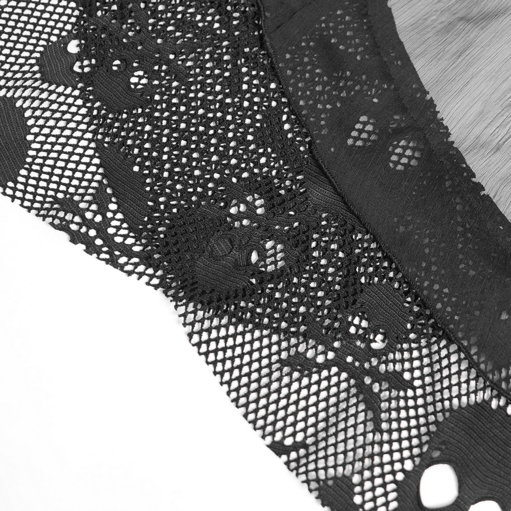 Gothic Chain and Spike Asymmetric Lace Tunic Top