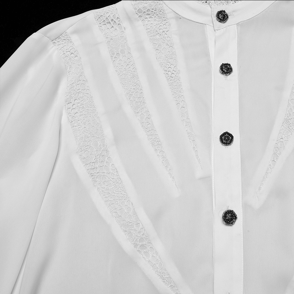 Gothic Chiffon Shirt with Lace and Sharp Teeth Design