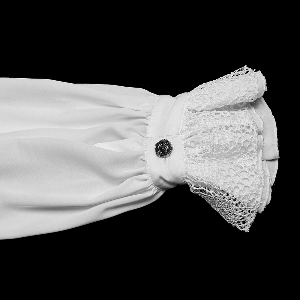 Gothic Chiffon Shirt with Lace and Sharp Teeth Design