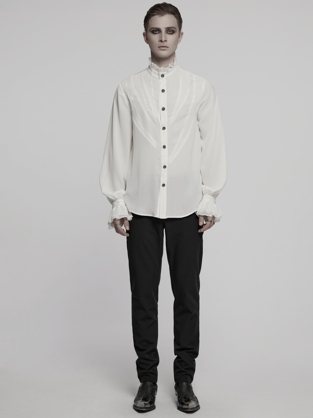 Gothic Chiffon Shirt with Lace and Sharp Teeth Design