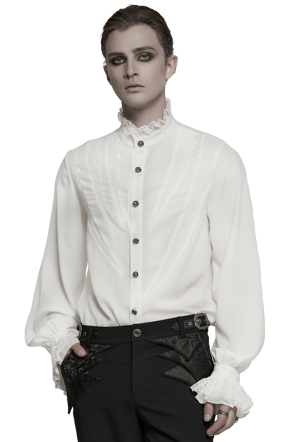 Gothic Chiffon Shirt with Lace and Sharp Teeth Design