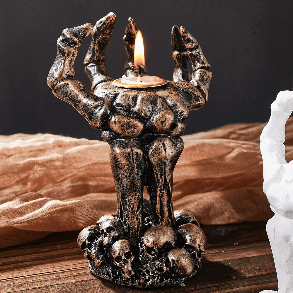 Gothic Claw Hand Skull Tealight Candle Holder