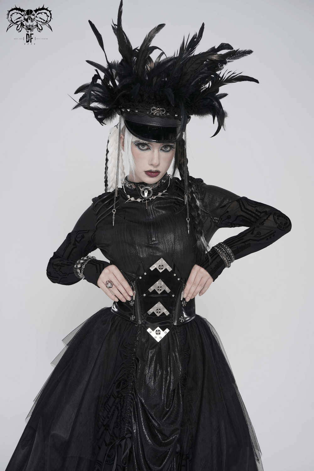 Gothic Corset Belt with Metal Cross Stud Details Trim