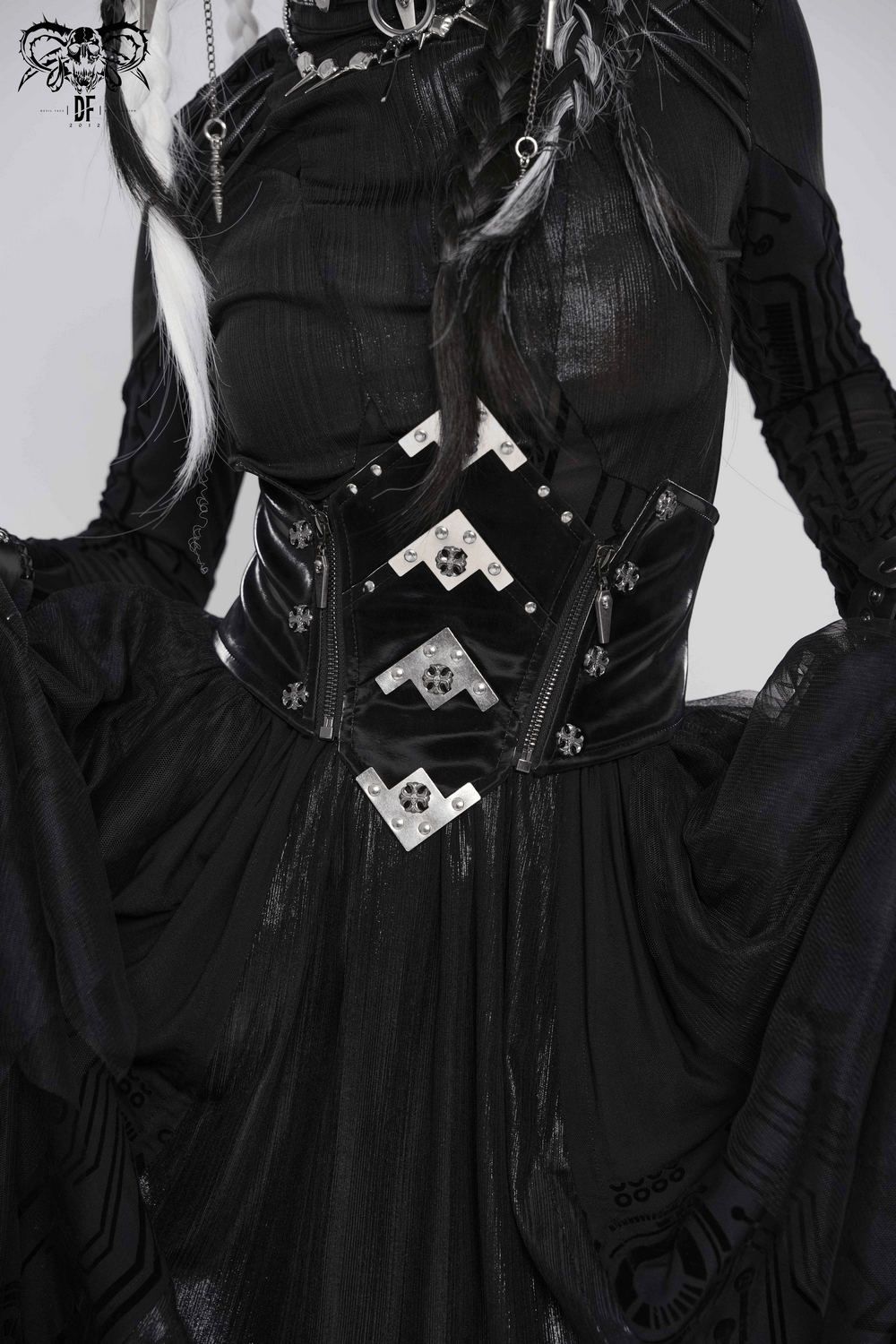 Gothic Corset Belt with Metal Cross Stud Details Trim