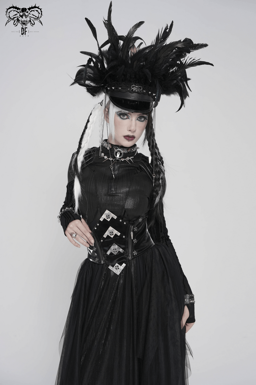 Gothic Corset Belt with Metal Cross Stud Details Trim