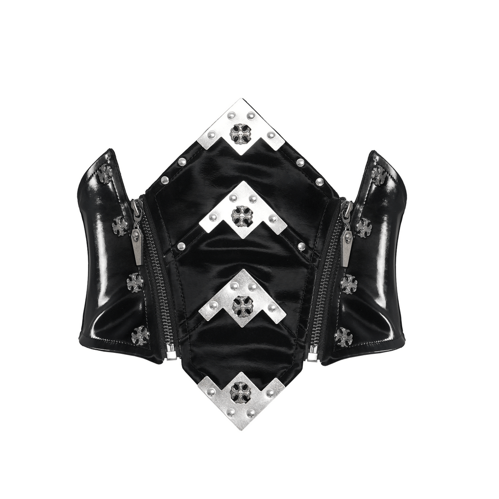 Gothic Corset Belt with Metal Cross Stud Details Trim
