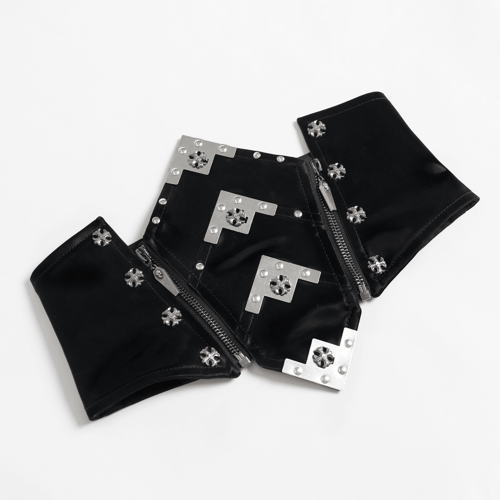 Gothic Corset Belt with Metal Cross Stud Details Trim