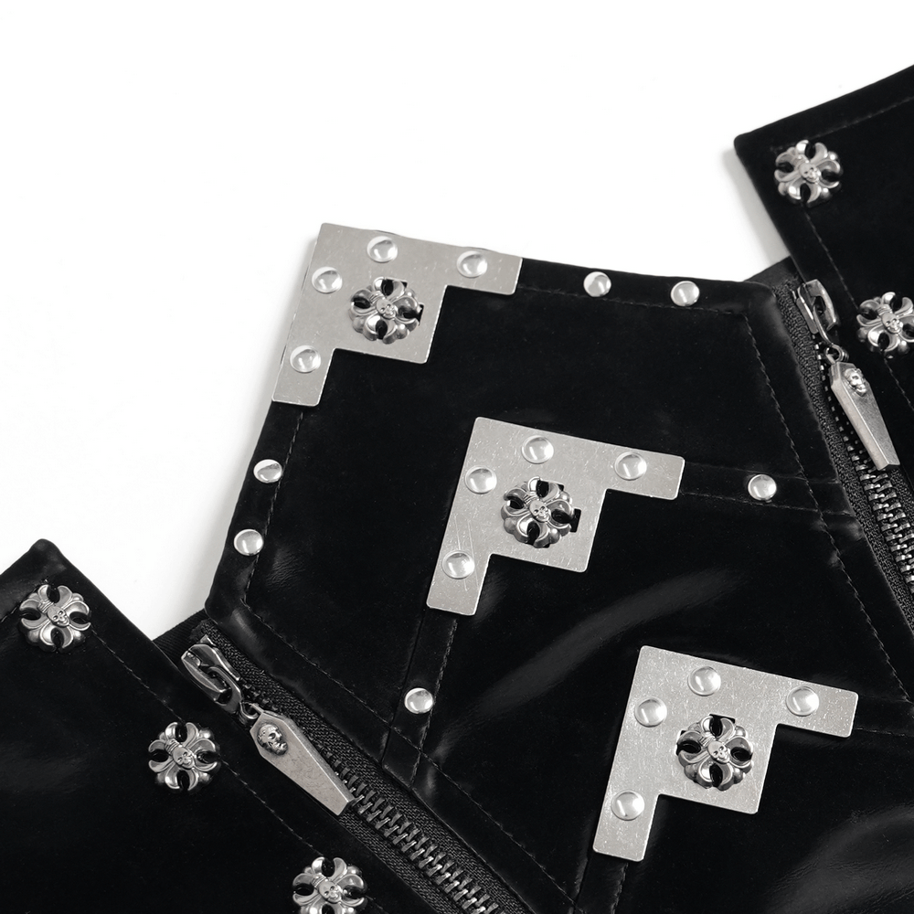 Gothic Corset Belt with Metal Cross Stud Details Trim